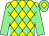 Yellow, light green diamonds, light green sleeves, yellow diamond on light green cap