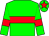 Green body, red hoop, green arms, red armlets, green cap, red star