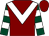 Dark green, maroon V, dark green and maroon hooped sleeves, dark green and white striped cap