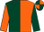 Dark green and orange (halved), sleeves reversed, dark green and orange quartered cap