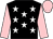 black, white stars, pink sleeves, pink cap