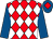 Red and white diamonds, royal blue sleeves, royal blue cap, red diamond