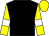 Black body, yellow arms, white armlets, yellow cap