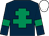 Dark blue, emerald green cross of lorraine and armlets, white cap