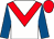 White, red chevron, royal blue sleeves, red cap