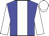 blue, white stripe, white sleeves and cap