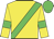 Yellow, lime green sash, yellow sleeves, lime green armlets, lime green cap