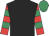 Black, red and emerald green hooped sleeves, emerald green cap