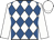 White, royal blue diamonds, white sleeves and cap