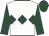 white, dark green triple diamonds, dark green sleeves and cap