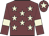 Garnet body, beige stars, garnet arms, beige armlets, garnet cap, beige star