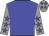 Blue body, grey arms, blue stars, grey cap, blue stars