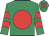 Emerald green, red disc, chevrons on sleeves, emerald green cap, red spots