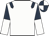 White, dark blue epaulets, dark blue and white halved sleeves, quartered cap