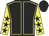 Black, yellow seams, yellow sleeves, black stars, black cap