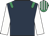 Dark blue, emerald green epaulets, white sleeves, emerald green and white striped cap