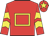 Red, yellow hollow box, chevrons on sleeves, red cap, yellow star