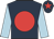 Dark blue, red disc, light blue sleeves, dark blue cap, red star