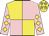 Yellow and pink (quartered), pink sleeves, yellow diamonds, yellow cap, pink stars