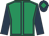 Emerald green, dark blue seams and sleeves, dark blue cap, emerald green diamond