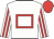 White, red hollow box, striped sleeves, red cap