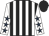 White and black stripes, white sleeves, dark blue stars, black cap