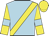 Light blue, yellow sash, yellow sleeves, light blue armlets, yellow cap