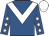 Royal blue, white chevron, royal blue sleeves, white stars and cap