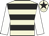 Beige & black hoops, white sleeves, beige cap, black star