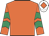 Orange, emerald green chevrons on sleeves, white cap, orange diamond