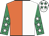 White & orange halved, emerald green sleeves, white stars, white cap, emerald green stars