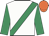White, emerald green sash & sleeves, orange cap