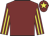 Maroon, maroon & yellow striped sleeves, yellow star on cap