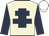 Beige, dark blue cross of lorraine & sleeves, white cap