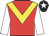 Red body, yellow chevron, white arms, black cap, white star