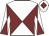 White body, maroon diabolo, white arms, maroon diabolo, white cap, maroon diamond
