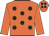 Orange body, black spots, orange arms, orange cap, black spots