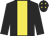 Black body, yellow stripe, black arms, black cap, yellow stars