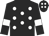 Black body, white spots, black arms, white armlets, black cap, white spots