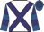 White, purple cross sashes, royal blue sleeves, purple hoops, royal blue cap, purple hoops