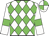 White body, green diamonds, white arms, green armlets, white cap, green quartered