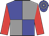blue and grey quartered, red sleeves, blue and grey hooped cap