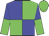 blue and green quarters, blue and green halved sleeves, green cap