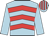 Light blue, red chevrons, light blue sleeves, light blue cap with red stripes