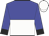 blue and white halved horizontally, blue sleeves, black cuffs, white cap