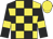 yellow, black checks, black sleeves, yellow armlets, yellow cap