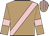 Light brown, pink sash, armlets, striped cap