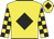 Yellow, black diamond, yellow and black checked sleeves, yellow cap, black diamond