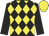 Black and yellow diamonds, black sleeves, yellow cap