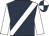 Dark blue, white sash and sleeves, quartered cap
